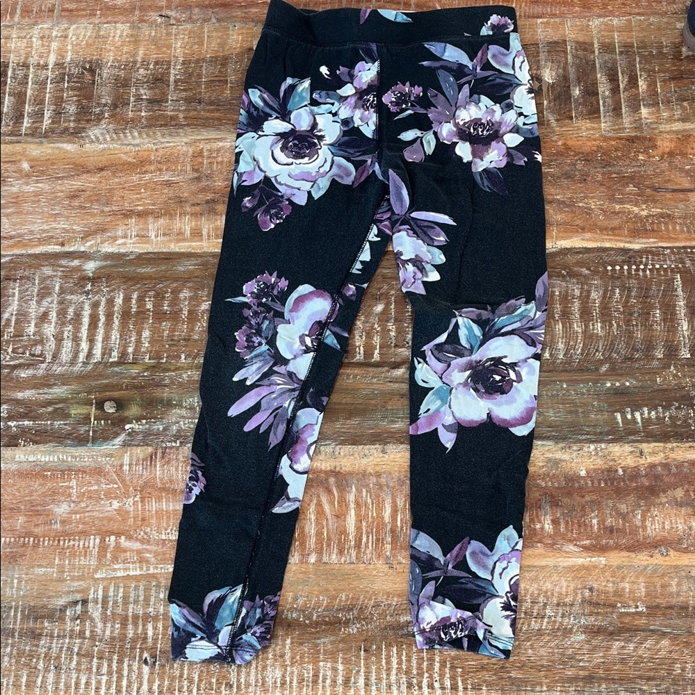 Black Floral Girls Leggings